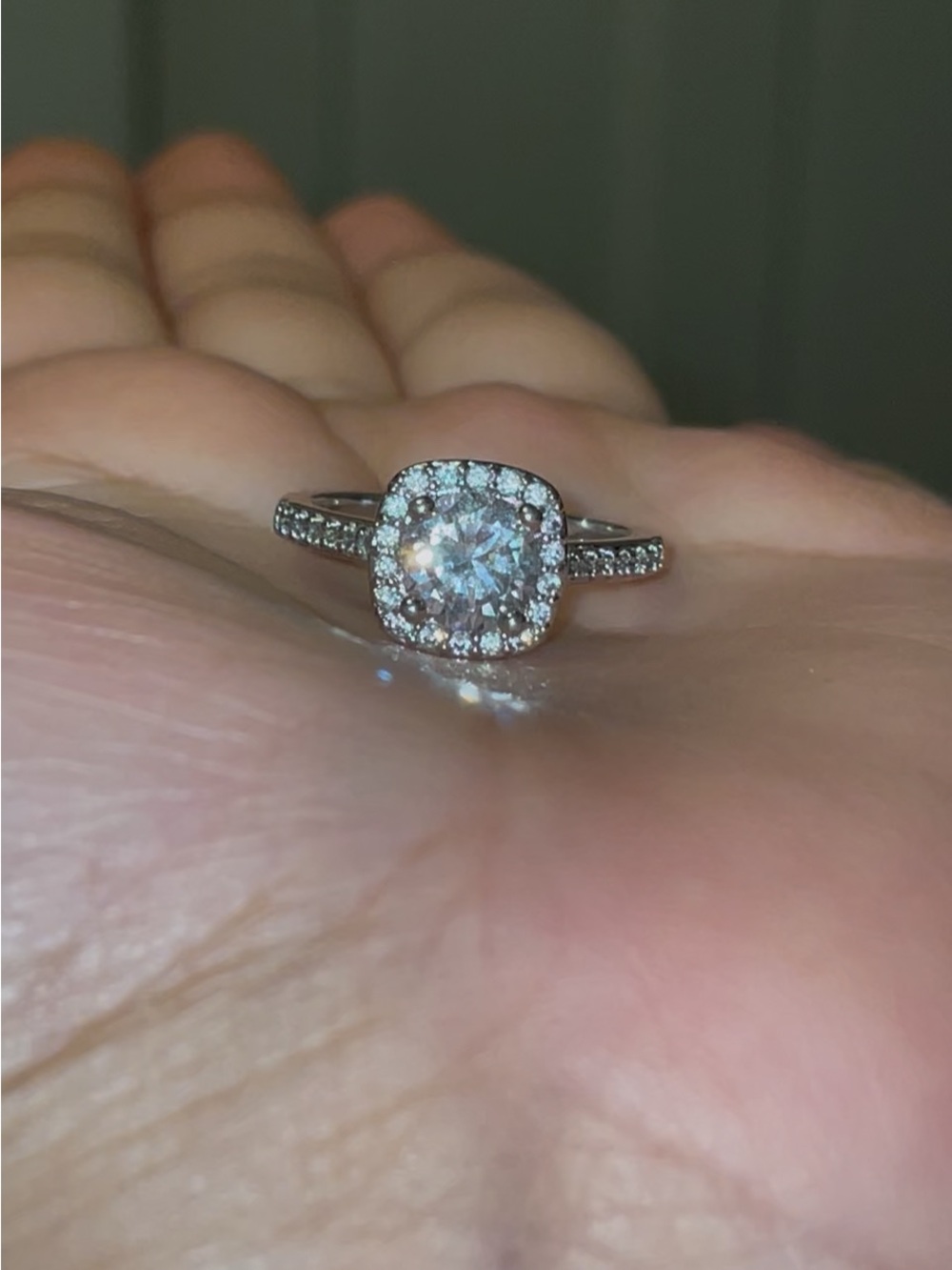 Sterling Silver Halo Engagement Ring with Clear Center Stone. Size 7 - #20